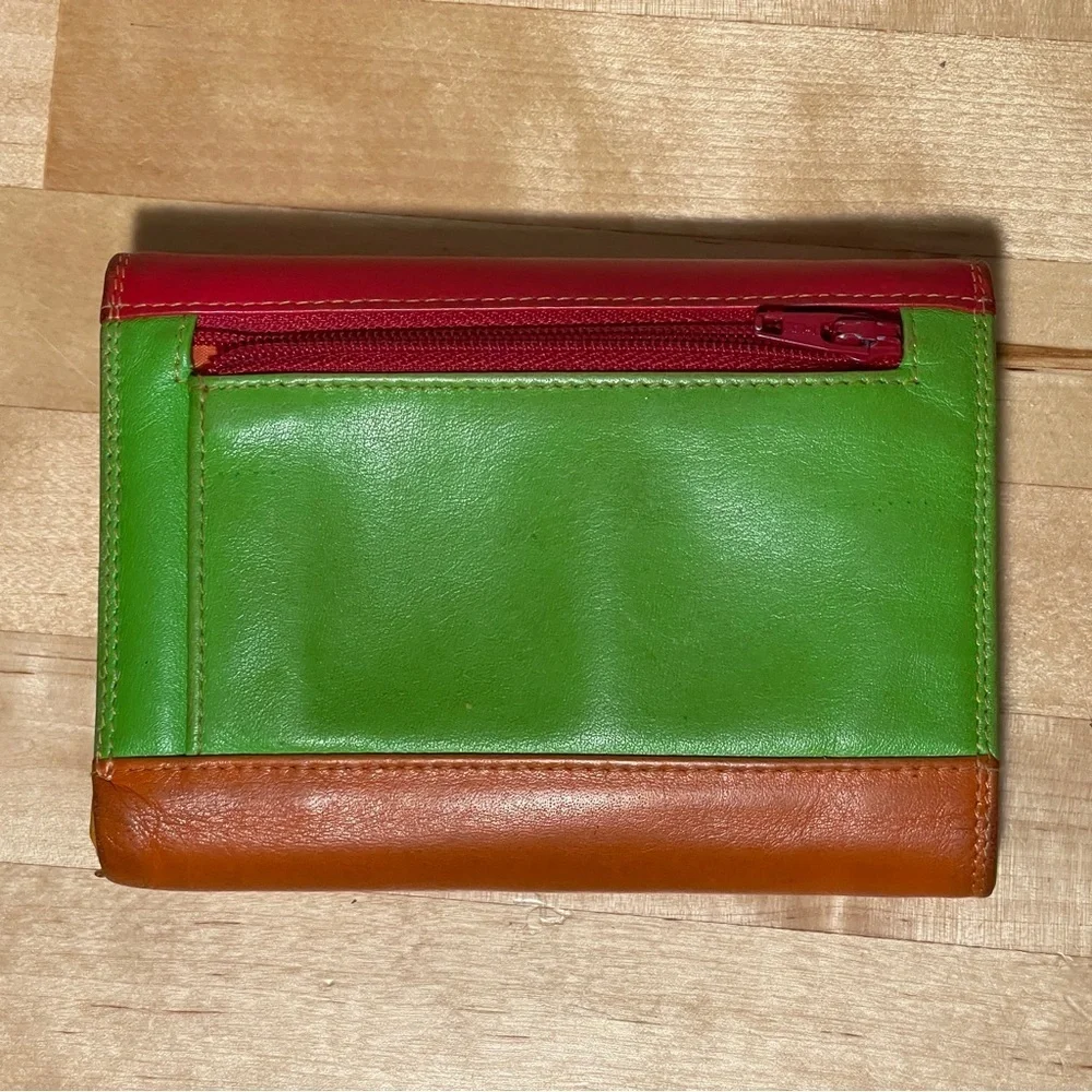 Mywalit Double Flap Purse Wallet Royal Blue Leather Organizer ID Coin Pocket